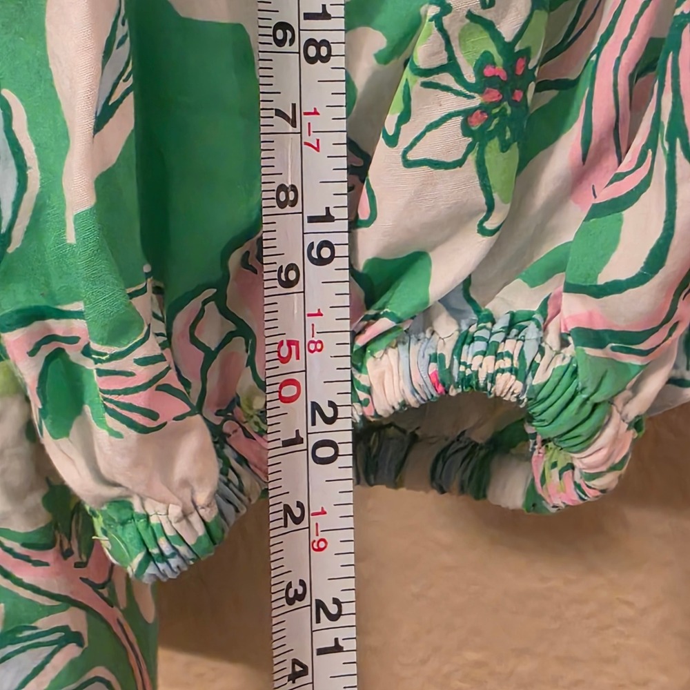 Lilly Pulitzer Womens Green Pink Floral Puff Sleeve Cotton Blouse Size 8 - Picture 6 of 8